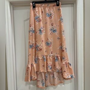Cato Peach and Blue Floral High-Low Skirt